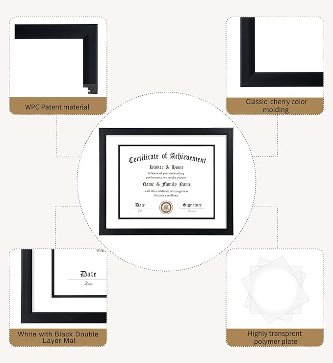 ELSKER&HOME 11x14 Diploma Frame, 8.5x11 Certificate&Document with Mat or 11x14 Inch Without Mat, Black Frames, Display Degree or Award Frames (White with Black Rim)