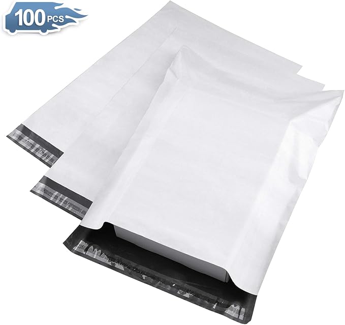 Metronic Small Poly Mailers 9x12 100pc Self Seal Shipping Bags for Clothing | Strong Adhesive Shipping Envelopes Poly Bags for Shipping Waterproof Tear-Proof Plastic Mailing Bags Postal Bags (White)