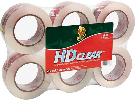 Duck HD Clear Heavy Duty Packing Tape, Extra Long 1.88” x 109 Yards per Roll, 3" Core, 6 Rolls (299016) - Pack of 2