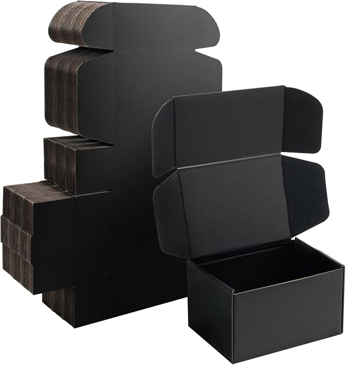 7x5x4 inch Black Shipping Boxes for Small Business- Set of 25 | Sturdy ECT 32 Corrugated Cardboard Mailer Boxes, Easy Assemble for Packaging, Mailing, Gift