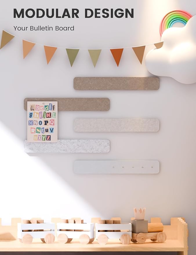 Fluxynara 13" x 2" Felt Wall Panels, Stone Beige | 5-Pack Includes 35 Push Pins and Adhesive Tabs for Photos, Notes and Decor in Bedroom Doors, Home Office or Studios