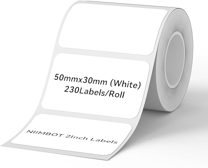NIIMBOT Labels for B1/B21/B31 Label Maker, 50 x 30 mm (1.97'' x 1.18'') 230 Tapes/Roll, Thermal Label Tape, Waterproof, Oil-Proof for Home Office Small Business Labeling Tape Replacement(White)