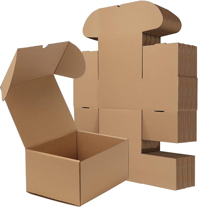 RLAVBL 8x6x4 Shipping Boxes Set of 25, Brown Corrugated Cardboard Mailer Box for Packing, Mailing, Business