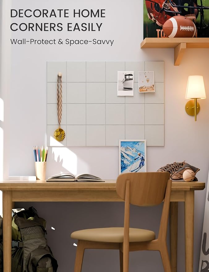 Fluxynara Felt Bulletin Board Tiles -28"x18" Cork Board Alternative for Office Decor, Push Pin Board Wall Organizer 6-Pack -Cold White