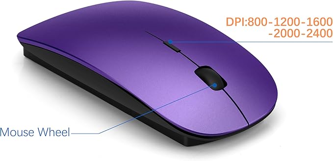 Wireless Keyboard and Mouse Ultra Slim Combo, TopMate - Purple Black | 2.4G Silent Compact 2400DPI Mouse and Scissor Switch Keyboard Set with Cover, Batteries Included, for PC/Laptop/Windows/Mac