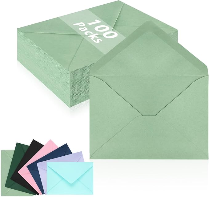 100 Pack A7 Envelopes, Sage Green Greeting Card Envelopes Self Seal, 5.24 x 7.24 in Envelopes for Birthday Graduation Baby Shower Wedding Invitation Cards