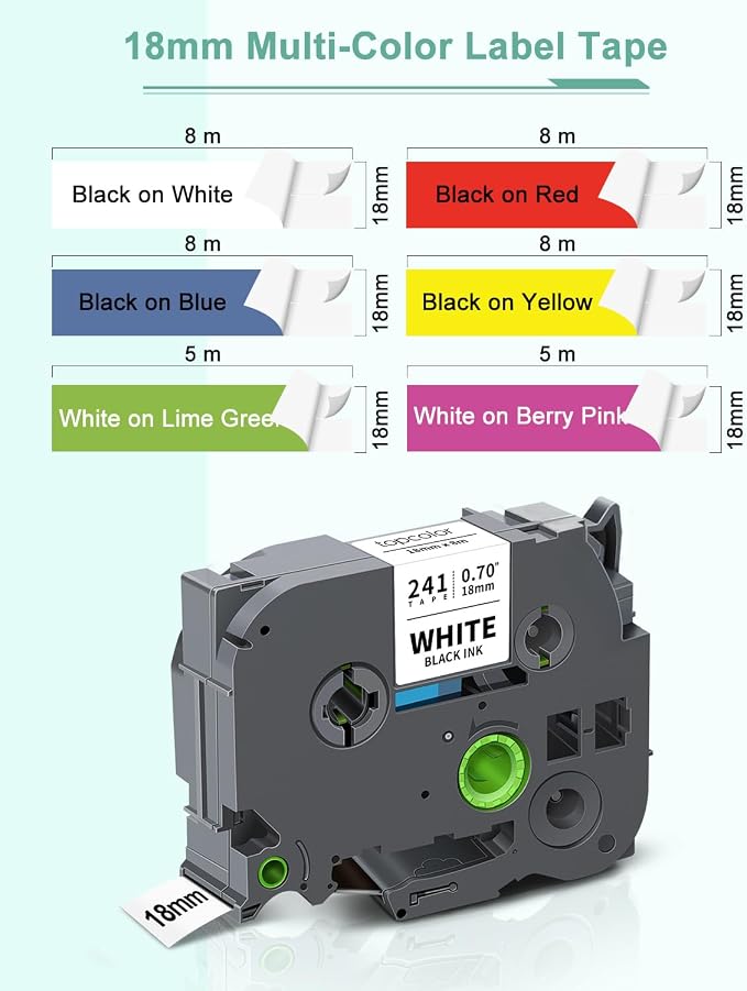 6-Pack 18mm 0.7 Laminated Color Tape Compatible for Brother Label Tape 18mm | P Touch Tze Tz Tape 18mm 3/4 Inch Multi Colored Label Maker Tape for PTD400 PTD610BT PTD410, White/Red/Yellow/Blue/Green/Pink