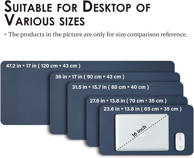 Leather Desk Mat - Non-Slip PU Desk Pad for Office and Home - Desk Organization and Accessories - Ideal for Large Mouse Pad and Desk Mats on Top of Desks (Dark Blue,36"x 17")