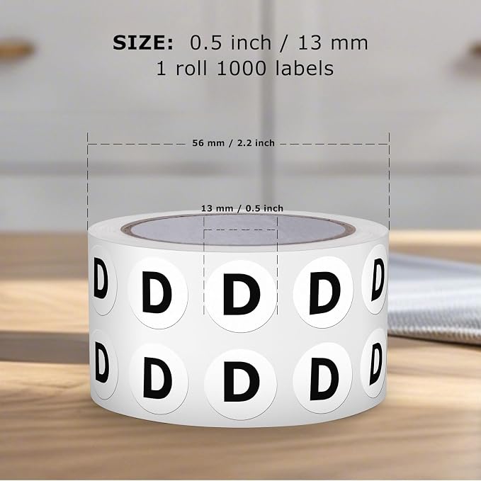Letter D Round Labels 0.5 Inch Vinyl Circle Capital Alphabet Stickers Self-Adhesive Removable Waterproof Dots Tags for Home Office Inventory 1000 PCS | Self-Adhesive, Removable, Waterproof, Circle Capital Dots Tags, for Home Office Inventory Classroom