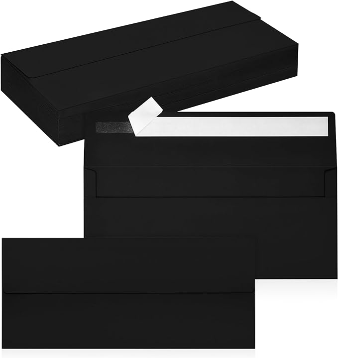 50 Pack #10 Black Envelopes Letter Size Self Seal Business Envelopes | Security Mailing Envelopes, 4 1/8 x 9 1/2 Inches