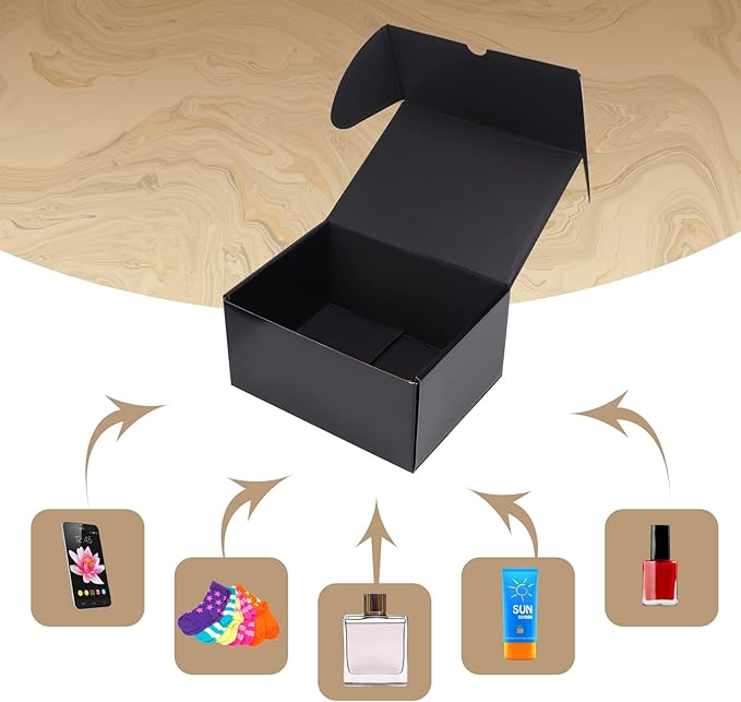 ZBEIVAN 8x6x4 Black Small Shipping Boxes, 20 Packs Corrugated Cardboard Mailer Boxes for Packaging Small Business Mailing Gifts Wrap Boxes with Lids