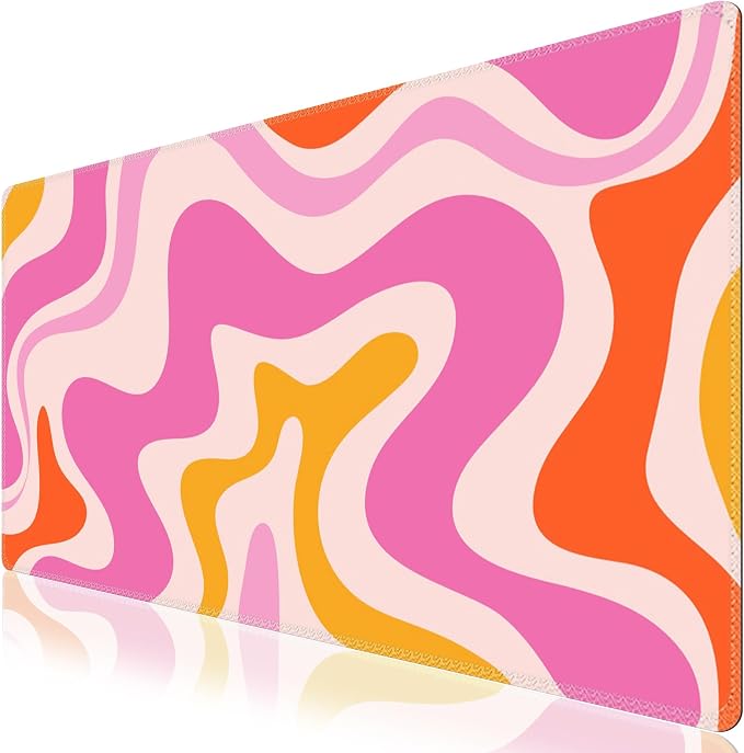 iCasso Large Mouse Pad (35.4x15.7 in), Keyboard Mouse Mat Desk Pad for Work | Desk Mat Gaming Mousepad with Stitched Edges, Game, Office, Home-Pink Topographic