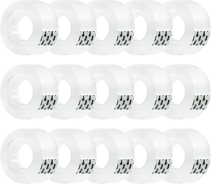 Ykimok 15 Rolls Transparent Clear Tape Refills for Dispenser, Sturdy Tape(Not Easily Tear), 0.7 Inch, 27.3 Yard, Perfect for Office, Home, School