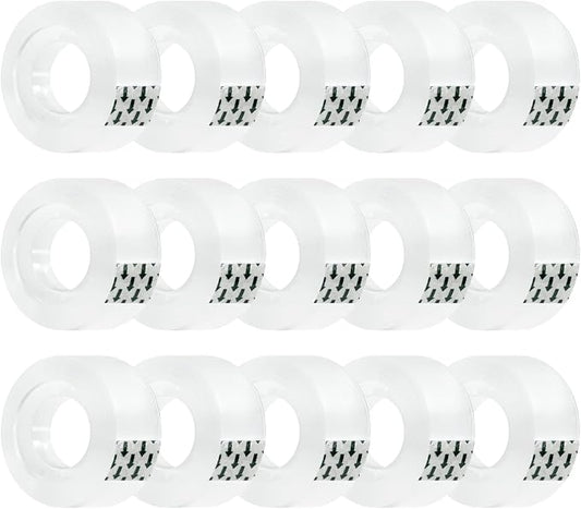 Ykimok 15 Rolls Transparent Clear Tape Refills for Dispenser, Sturdy Tape(Not Easily Tear), 0.7 Inch, 27.3 Yard, Perfect for Office, Home, School
