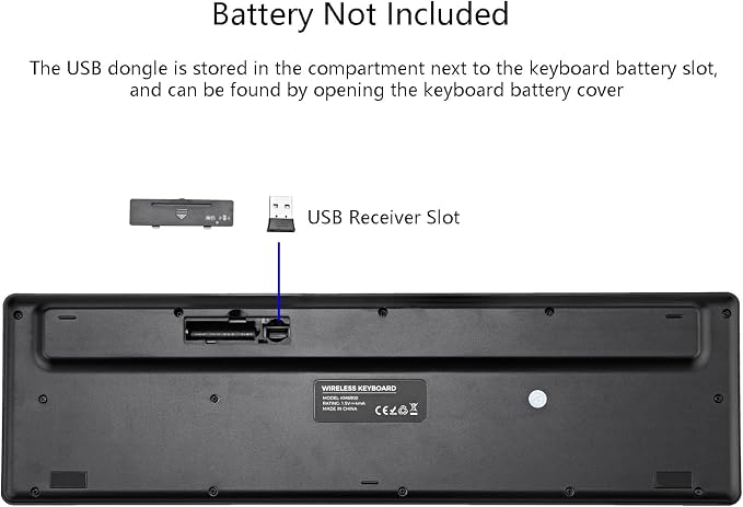 Harburfine Wireless Keyboard, 2.4G USB External Silent Cordless Keyboard for Windows Chrome Laptop Computer PC Desktop Notebook Chromebook, Quiet 106 Keys Full Size with Number Pad (Black)