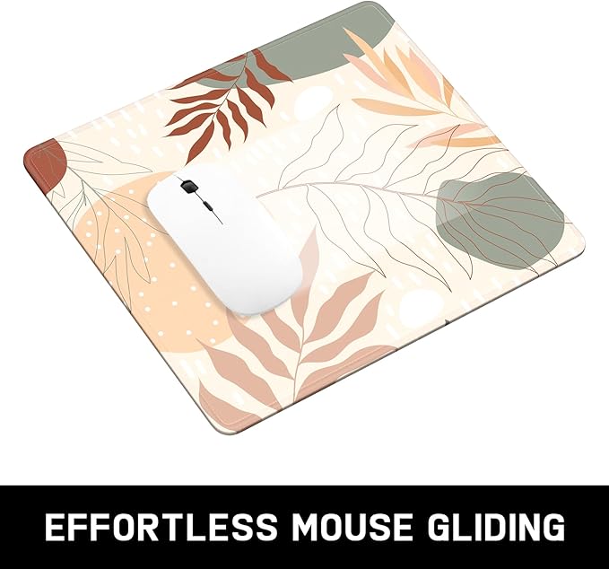 Mouse Pad, Minimalism Marble Style Computer Pad, Anti-Slip Rubber Mouse Mat with Stitched Edges for Gaming, Office, Laptop, PC, Women, 9" x 8" Thick 3 mm, Minimalist Leaves
