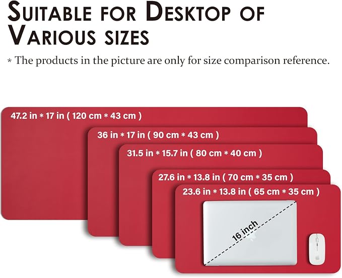 Leather Desk Mat - Non-Slip PU Desk Pad for Office and Home - Desk Organization and Accessories - Ideal for Large Mouse Pad and Desk Mats on Top of Desks (Rose Red,36"x 17")