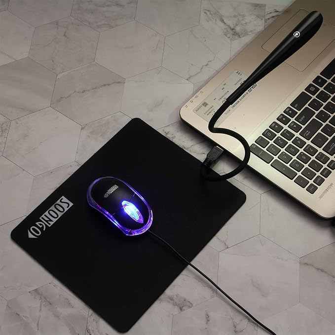 SOON GO Mini Mouse Pad Kids Mice for Laptop USB LED Light 3 in 1 Gift Combo Mouse Pad Non-Slip Rubber Base USB Reading Lamp with Dimmable Touch Switch and Flexible Gooseneck for Laptop Home Office