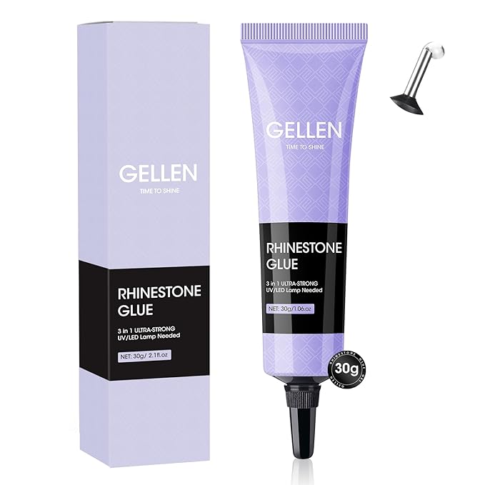 Gellen 30g Rhinestone Glue for Nails, Super Strong Adhesive Gel Nail Glue for Nail Charms, UV Light Needed Nail Gel for 3D Nail Art & Beads & Diamonds & Jewelry