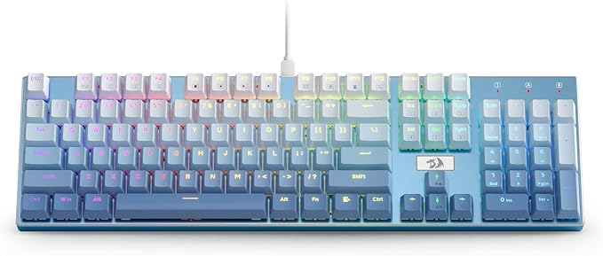 Redragon K556 Wired RGB Mechanical Gaming Keyboard, 104-Key Aluminum Board | Solid Desktop Stability, 20 Backlits for Immersive ESports Vibe, Hot-swap Creamy Custom Linear Switch, Gradient Blue Keycaps