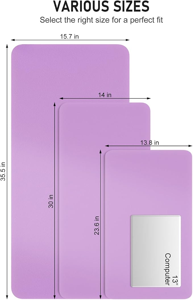 Desk Pad, 23.6" x 13.8" PU Leather Non-Slip Desk Mat Large Mouse Pad for Desktop, Waterproof Laptop Computer Writing Mat for Office, Home, Work, Gaming, Purple