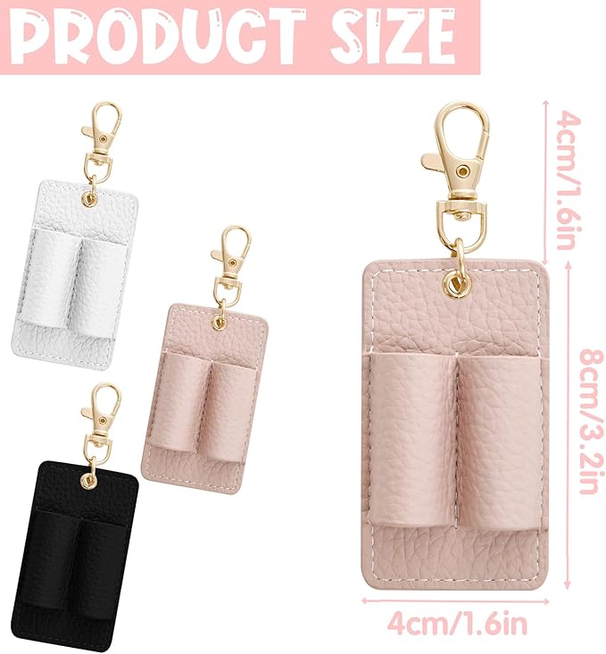 3Pcs Double Hole Leather Pen Holder, Lanyard Holder Attachment Supplies Black White Pink Pen Holder with Anti-Lost Leather Badge Not Easy to Damage & Long Service Life