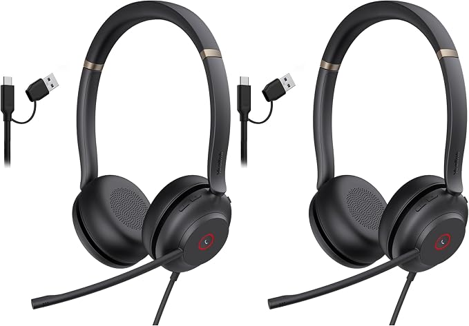 Yealink UH37 USB Headset with Mic Noise Cancelling Wired Headphone USB-C/A (Pack of 2)