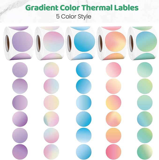 2500 Pcs 2 Inch Circle Thermal Sticker Labels Self Adhesive Round Direct Thermal Labels Multipurpose Printer Stickers for DIY Logo Design, Qr Code, Name Tag(Gradient Color)