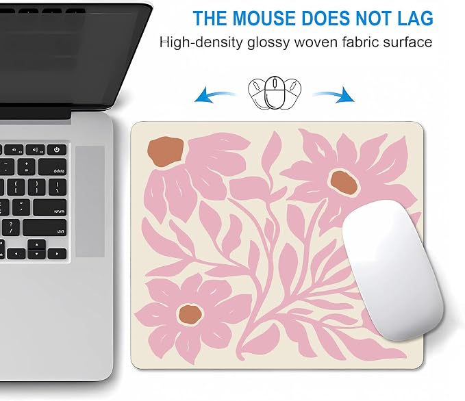 Square Floral Pink Mouse Pad, Vintage Flower Computer Mouse Pads Small, Boho Cloth Mousepad Washable, Abstract Mouse Mat for Wireless Mouse, Office Gifts for Coworkers, Decor Gift for Women,9.5x7.9 in