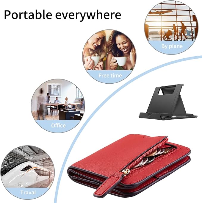 Kemoxan 4 Pack Portable Cell Phone Stand Holder for Desk, Foldable Pocket-Sized Mount, Universal Adjustable Desktop Mobile Phone Kickstand Compatible with iPhone IPads Kindle Android Colorful