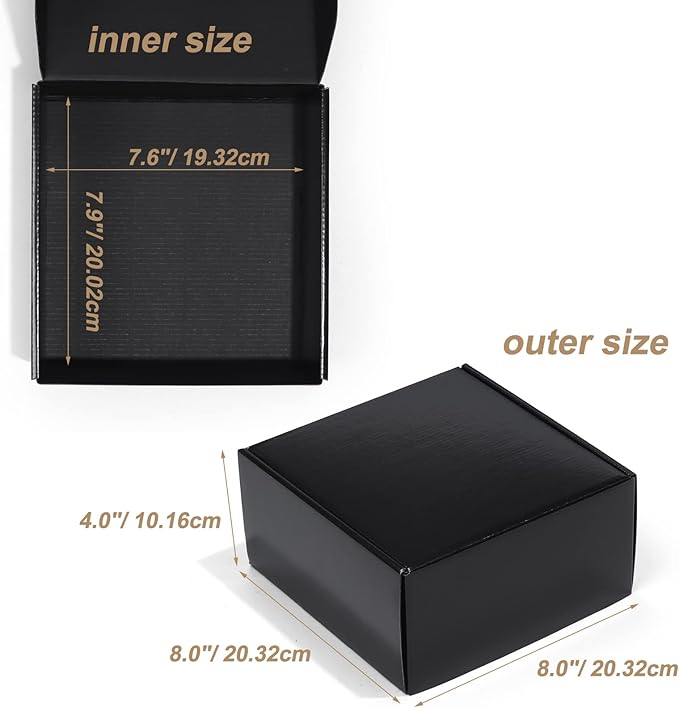 ZBEIVAN 8x8x4 Black Shipping Boxes, 20 Packs Corrugated Cardboard Mailer Boxes for Packaging Small Business Mailing Gifts Wrap Boxes with Lids