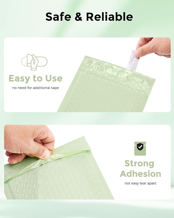 Metronic Bubble Mailers 6x10 Inch 100 Pack Mint Green Padded Envelopes | Usable Size 6x9" Waterproof Bubble Envelopes Bulk for Small Business Self-Seal Padded Mailers for Mailing Jewelry #0