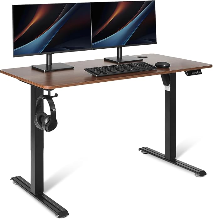 Amazon Basics Electric Standing Desk, Height Adjustable Home Office Desk with Memory Buttons and Electronic Display, 47" x 24", Black/Walnut Effect