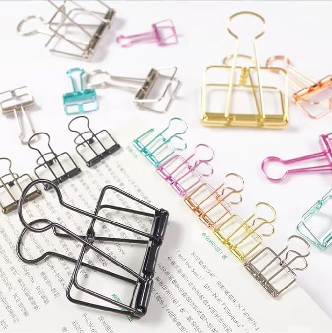 48PCS Multicolor Metal Binder Clips Assorted Sizes Hollow Binder Clips Metal Paper Clamps for School Office Paperwork (16pcs S, 16pcs M and 16pcs L)