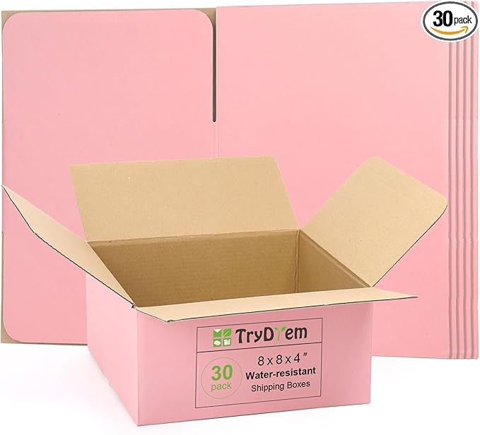 8x8x4 Inch Cute Pink Shipping Boxes, 30 Pack Corrugated Cardboard Box, Mailing Packaging Boxes for Small Business