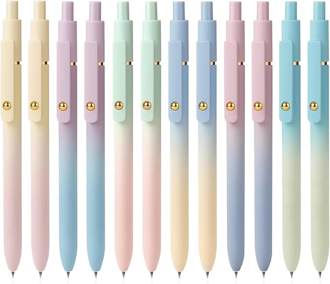 FIOVER Gel Pens, 12 Pcs 0.7mm Comfort Grip Quick Dry Black Ink Pens | Fine Point Smooth Writing Pens, Cute Office Supplies Gifts for Women