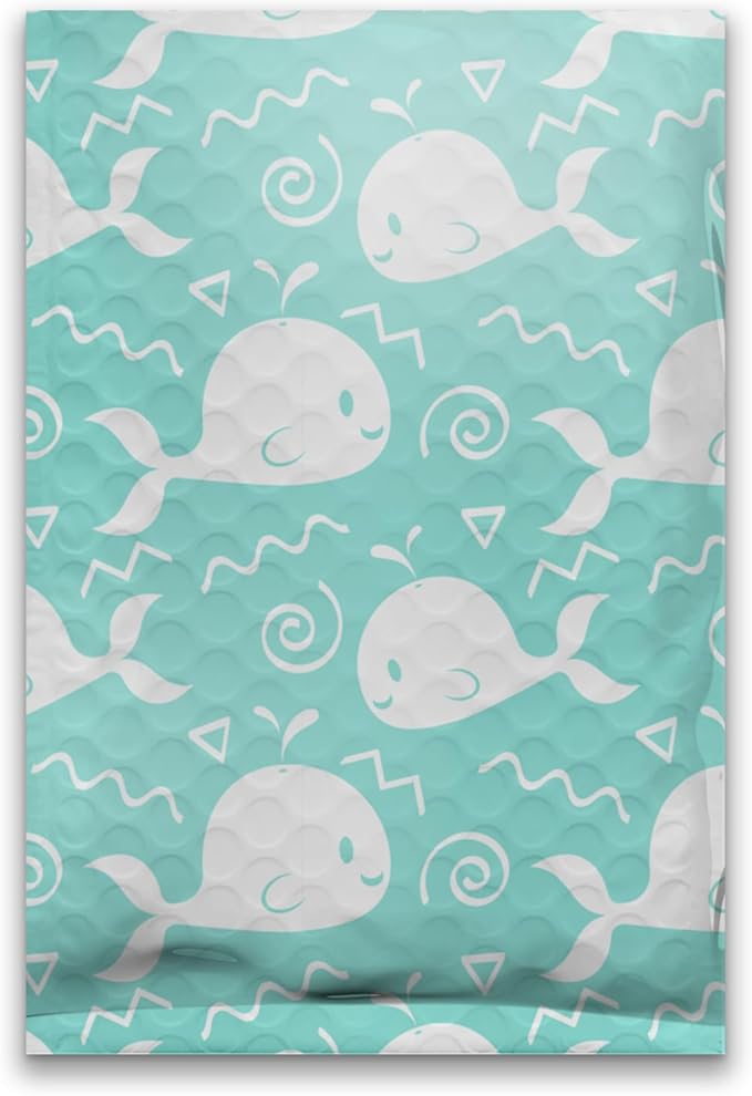 #0 6x9 (20pcs) Blue Whales Designer Self Seal Poly Bubble Mailers Shipping Envelopes Padded Bags