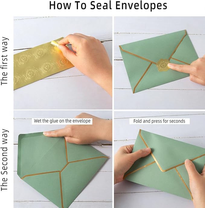 50 Pieces A7 Envelopes with Gold Border, 5.24 x 7.21 Inches Envelopes with Gold Stickers for Greeting Cards and Invitation (Sage Green, A7-5x7)