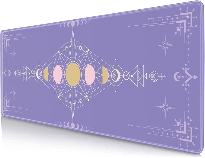 Pastel Purple Moon Phase Desk Mat Cute, Goth Witchy Celestial Large Gaming Mouse Pad, Extended Mousepad Desk Pad for Women Gamer Office, Computer Accessories, Tarot Alter Mat, 31.5 X 11.8 in