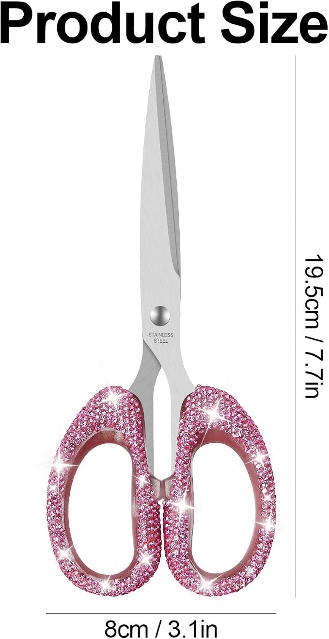 MultiBey 7.7" Rhinestone Cute Scissors, Pink | Cute Sparkly Rhinestone Scissors with Stainless Steel Blades | Aesthetic Craft Shears for Scrapbooking, Journaling & Office