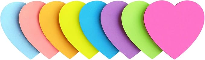 SIMONA Heart Shape Sticky Notes 3x3 in 8 Color Bright Colorful Sticky Pad | Heart Self-Sticky Note Pads, Cute Bright Color 8 Pads, 600 Sheets, Strong Adhesive Sticky Notes for Office, School, Family
