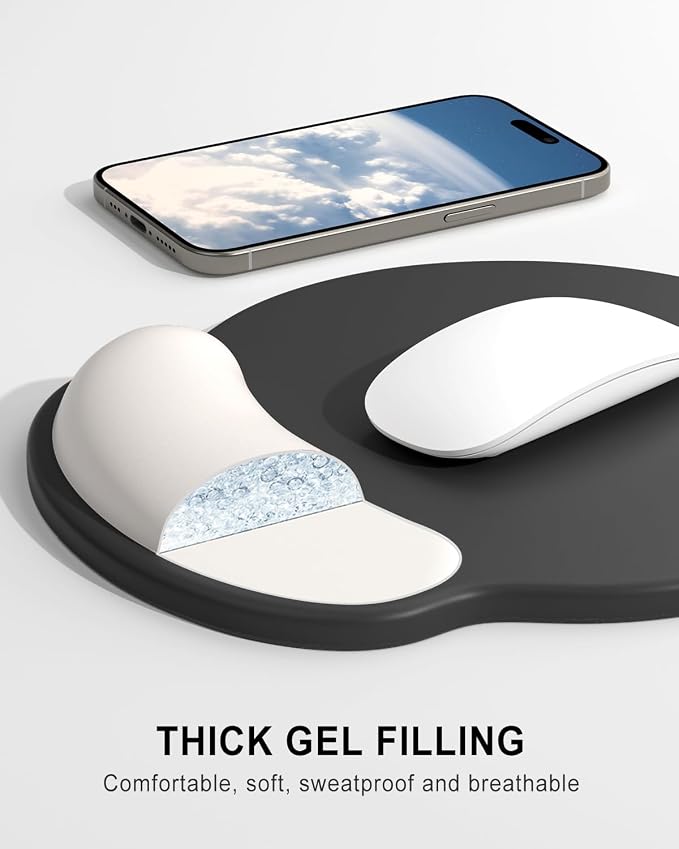 Auhoahsil Ergonomic Mouse Pad with Wrist Rest, Comfortable Silicone Non-Slip Computer Pain Relief Gel Mouse Mat with Wrist Support for Gaming, Work, Office, Women & Men, Cute Pattern, Gray Beige
