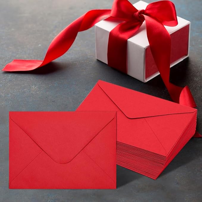50 Packs of A7 Envelopes for Invitation, Red 5x7 Envelopes with V Flap, Great for Graduation, Invitation, Baby Shower, Wedding and RSVP Cards (Red)