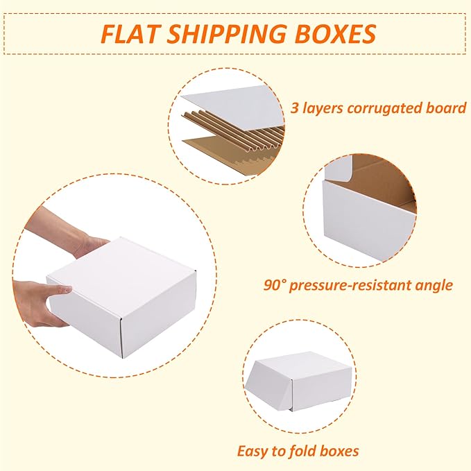 HORLIMER 9x9x4 inches Shipping Boxes Set of 25, White Corrugated Cardboard Box Literature Mailer