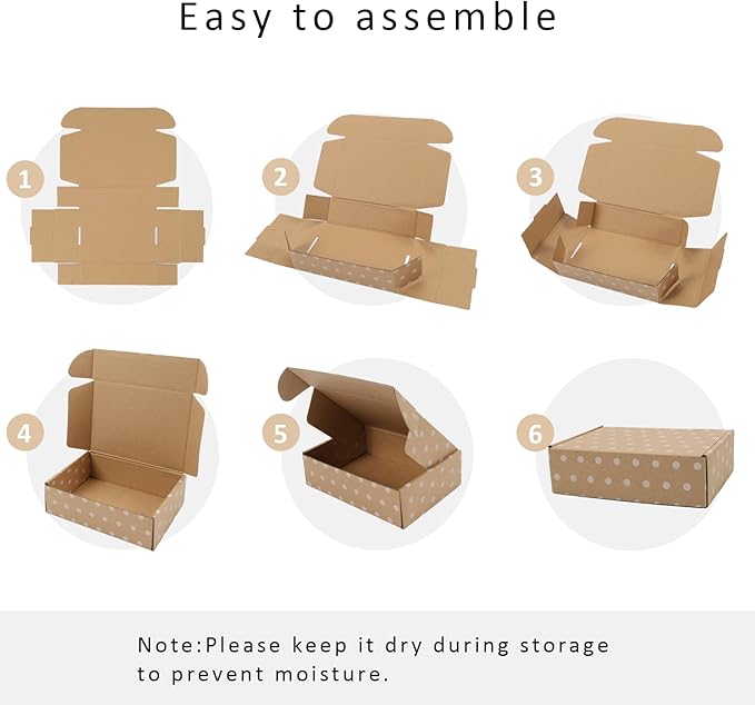 BIOBROWN 7x5x2" Small Shipping Boxes 50 Pack, Kraft Dots Corrugated Cardboard Mailer Boxes Bulk for Packaging Small Business Mailing Gift