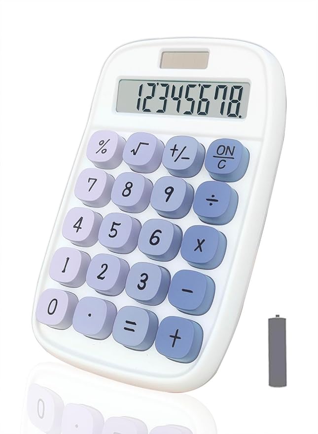Pastel Calculator, Bubble Calculator(Blue) | Large LCD Display 8 Digit Tilt Screen and Big Button for Teachers Students Basic Office