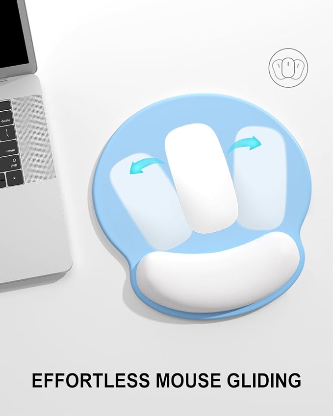 Auhoahsil Ergonomic Mouse Pad with Wrist Rest, Comfortable Silicone Non-Slip Computer Pain Relief Gel Mouse Mat with Wrist Support for Gaming, Work, Office, Women & Men, Cute Pattern, Blue White