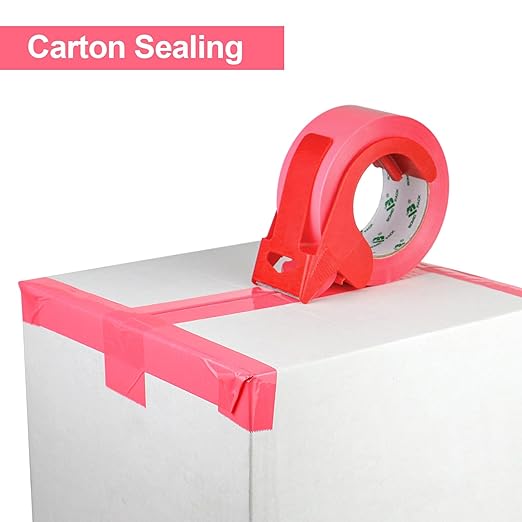 BOMEI PACK Rose Pink Packing Tape with Dispenser, 2.4 Mil 1.88 Inch x 110 Yards, 2 Refills Rolls Color Pink Box Tape for Moving, Shipping and Packaging