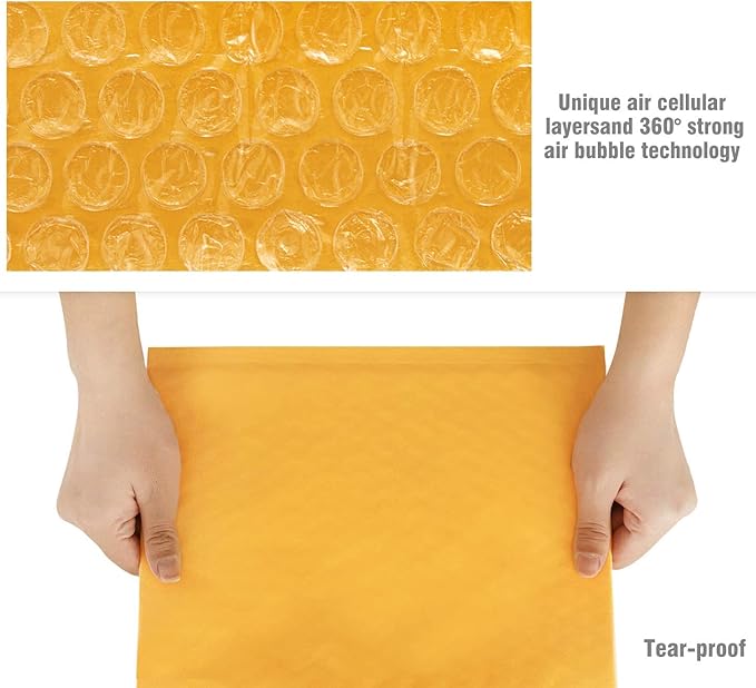 HBlife 75Pcs Bubble Mailers, 6x10 Inches Self Seal Kraft Poly Mailers, Padded Envelopes Shipping Bags Packaging for Small Business