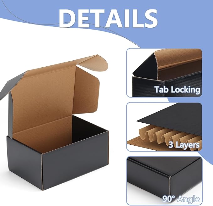 EXYGLO 6 Pack 9x6x4 Shipping Boxes, Black Corrugated Cardboard Boxes for Packaging Small Business, Moving, Shipping, Mailing, and Storing